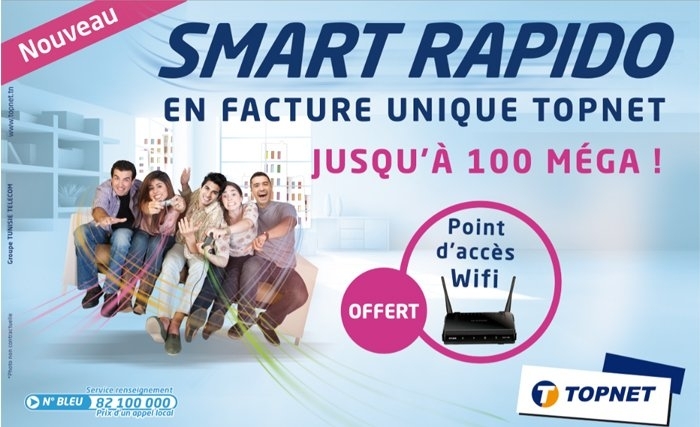  Topnet lance le SMART RAPIDO :  Le très Haut Débit jusqu’à 100 Méga en facture unique Topnet