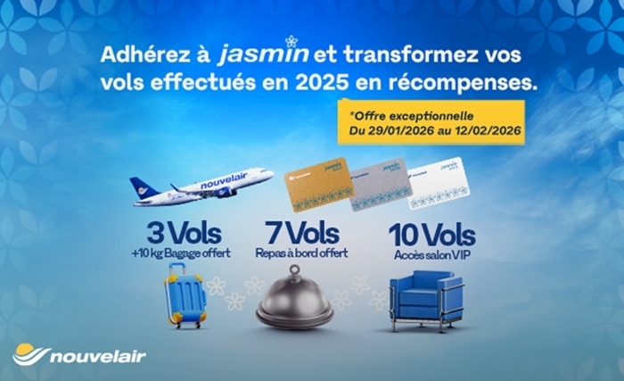Nouvelair lance une offre exclusive dédiée à son programme de fidélité Jasmin